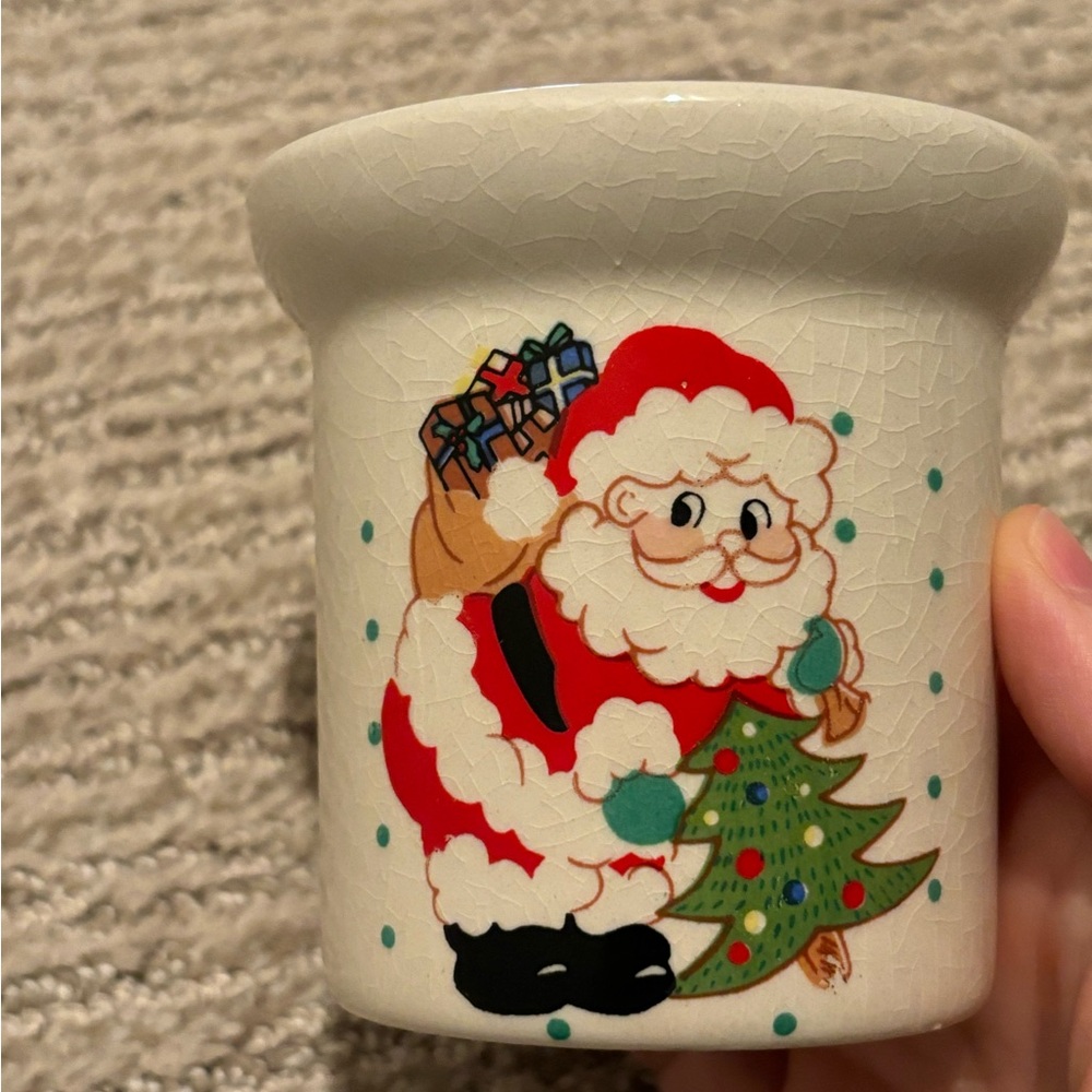 Vintage 3” Santa Christmas candle in porcelain candle holder NIB